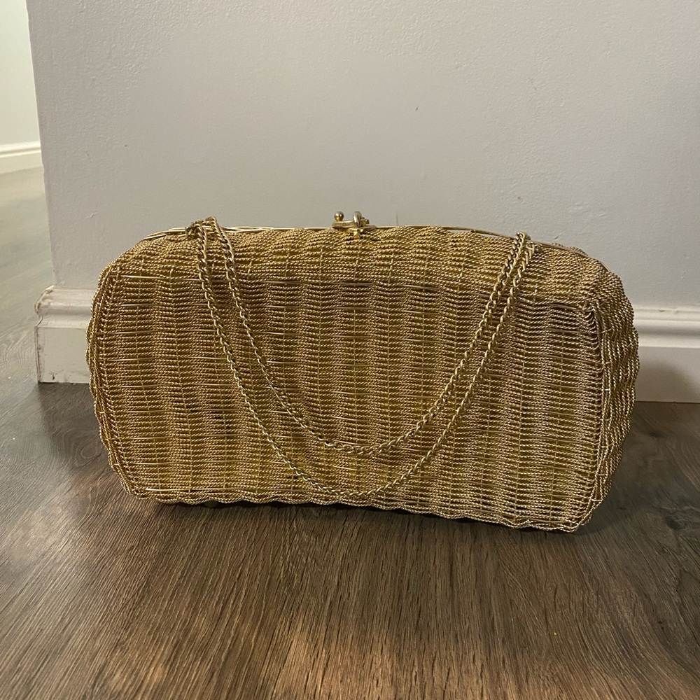 JEM Hand made in Hong Kong Elegant Gold Woven Handbag